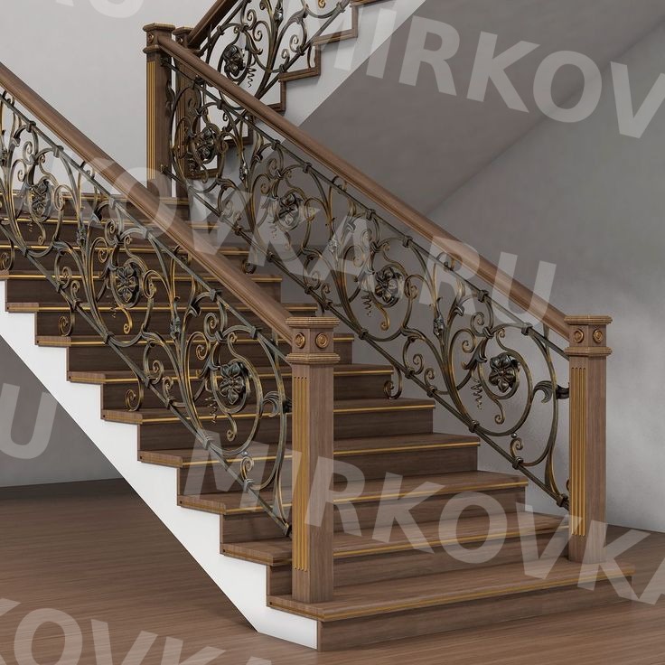 Кованые перила с деревянным поручнем КПД-4